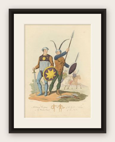 Military Costume of the Gothic Nations on the Western Coasts of the Baltic, 1815, shown framed