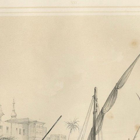 Antique Egyptian Army Recruitment at the Nile Harbor from Maximilian, 1846, close-up 3