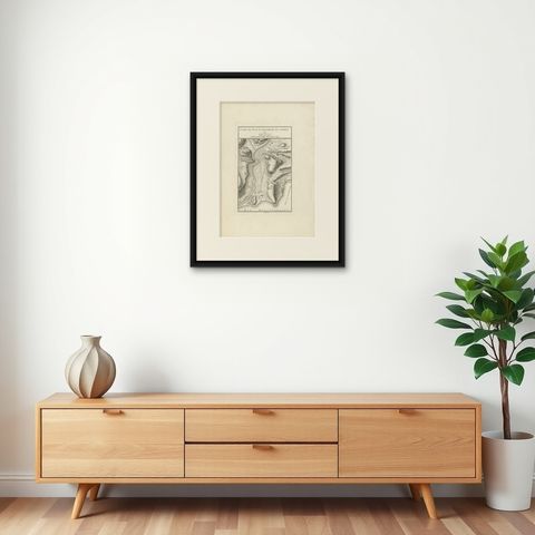 Antique Print of a Military Camp Near Nice by De la Haye, circa 1750, shown framed on a wall