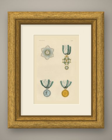 Saxony, Civil Merit Order Star, Cross and Medals, Plate LXXIV, 1844, shown framed