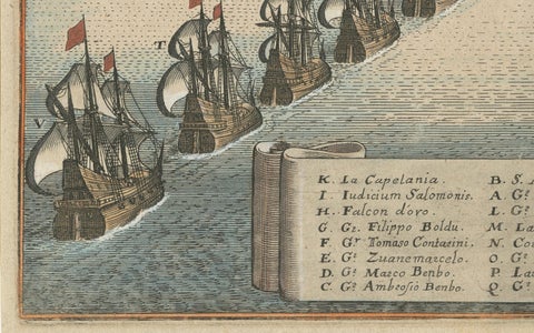 Venetian Fleet vs. Ottoman Turks, Dardanelles Naval Battle Engraving, 1656, close-up 3
