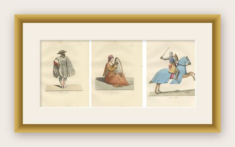 Noble Grace and Martial Power: Italian Aristocrats & French Knight, 1845 Print, shown framed