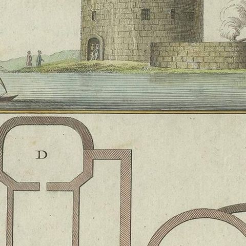 Antique Print of the Fortress at the Nile 'Damietta, Egypt' by C. Niebuhr, 1774, close-up 2