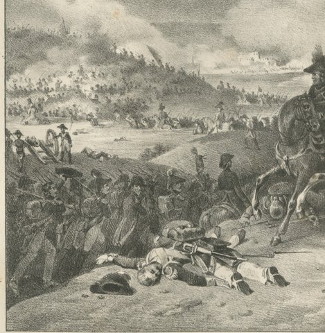 Crossing the Tagliamento, the Line Advances, Antique Madou Lithograph, 1827, close-up 1
