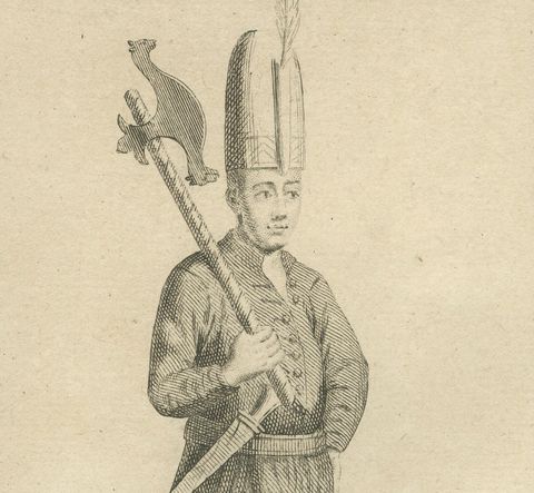 Ottoman Court Attendants and Soldiers, 1734 Print of Imperial Palace Figures, close-up 1