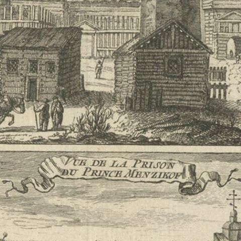 Antique Print of a Fortress and Prison in Siberia, Russia, 1768, close-up 3