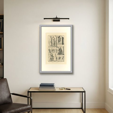 Funerary Monuments and Fighting Soldiers, Montfaucon Roman Plate, 1722, shown framed on a wall
