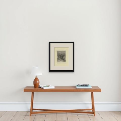 Antique Print of a Battle Scene in Early 19th Century Europe, ca.1857, shown framed on a wall