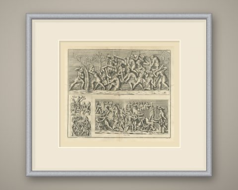 Roman Soldiers Felling Trees and Building Ramparts, Trajan's Column, 1722, shown framed