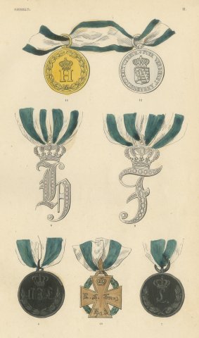 Orders of Anhalt, Monograms and Merit Medals, Plate II, Wood Engraving, 1844