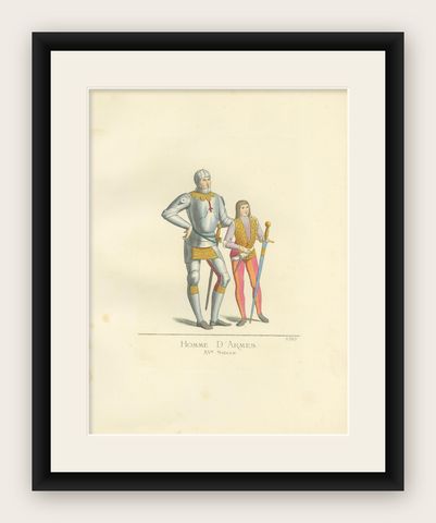 Antique Print of Italian Soldiers, 15th Century, by Bonnard, 1860, shown framed