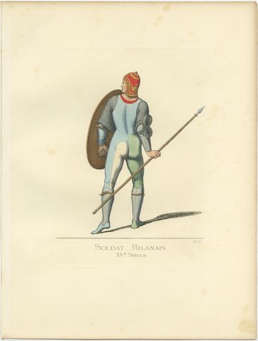 Antique Print of a Milanese Soldier, 15th Century, by Bonnard, 1860, view 2