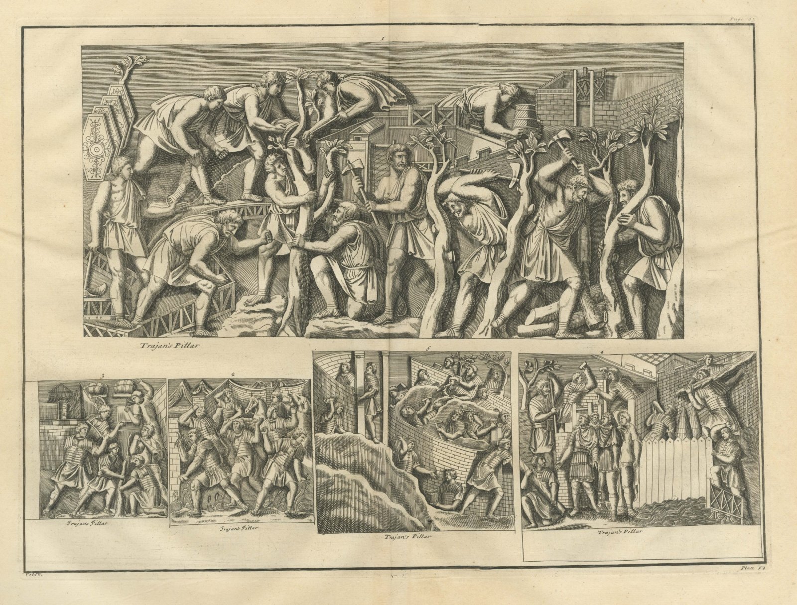 Roman Legionaries Clearing Woodland and Raising Walls, Trajan's Column, 1722
