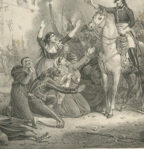 The Taking of Pavia, the Archbishop of Milan, Antique Madou Lithograph, 1827, close-up 3
