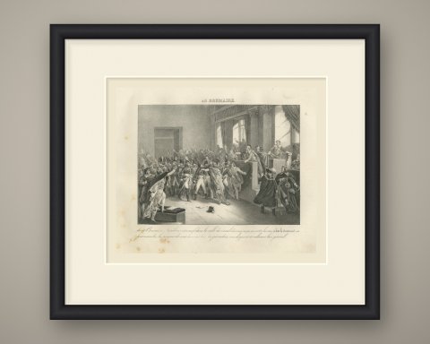 Bonaparte in the Council of Five Hundred, Antique Madou Lithograph, 1827, shown framed