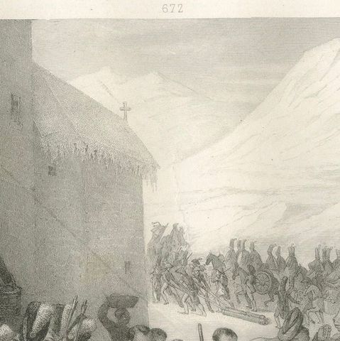 Napoleon Crossing the Great St Bernard Pass, Alpine Campaign Engraving c.1840, close-up 3