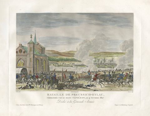 Napoleonic Wars, Battle of Eylau 1807, Hand-Colored Engraving, close-up 1