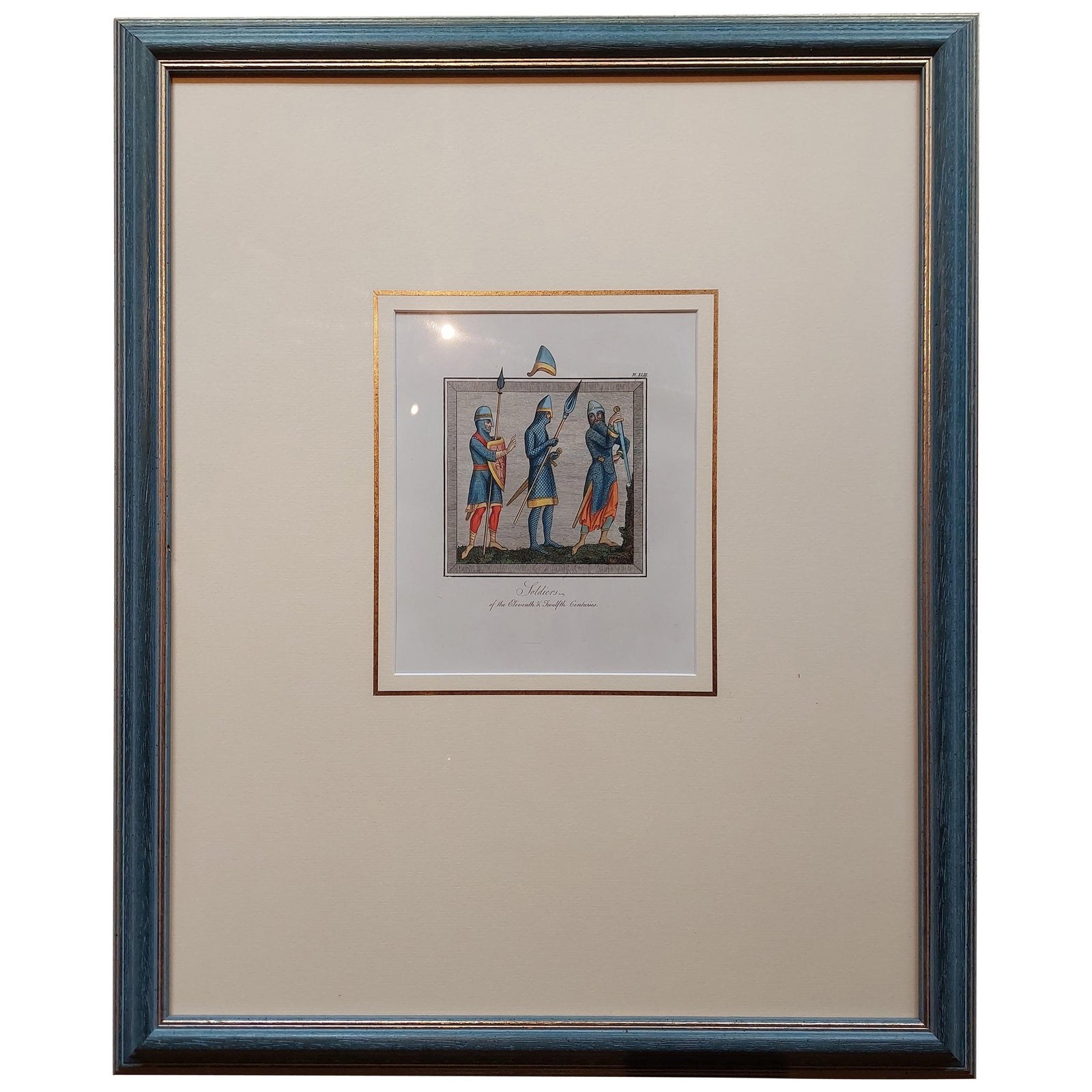 Antique Print of Soldiers of the 11th and 12th Century by Strutt '1842'