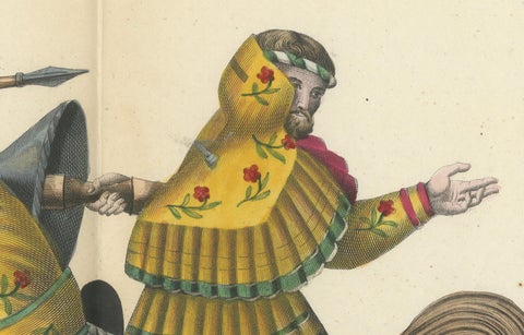 Hand-Coloured Jousting Scene with Vibrant Striped and Floral Caparisons, 1842, close-up 3