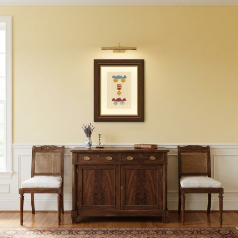 Great Britain, Waterloo and Peninsula Medals, Plate XXXVI, Wood Engraving, 1844, shown framed in a room