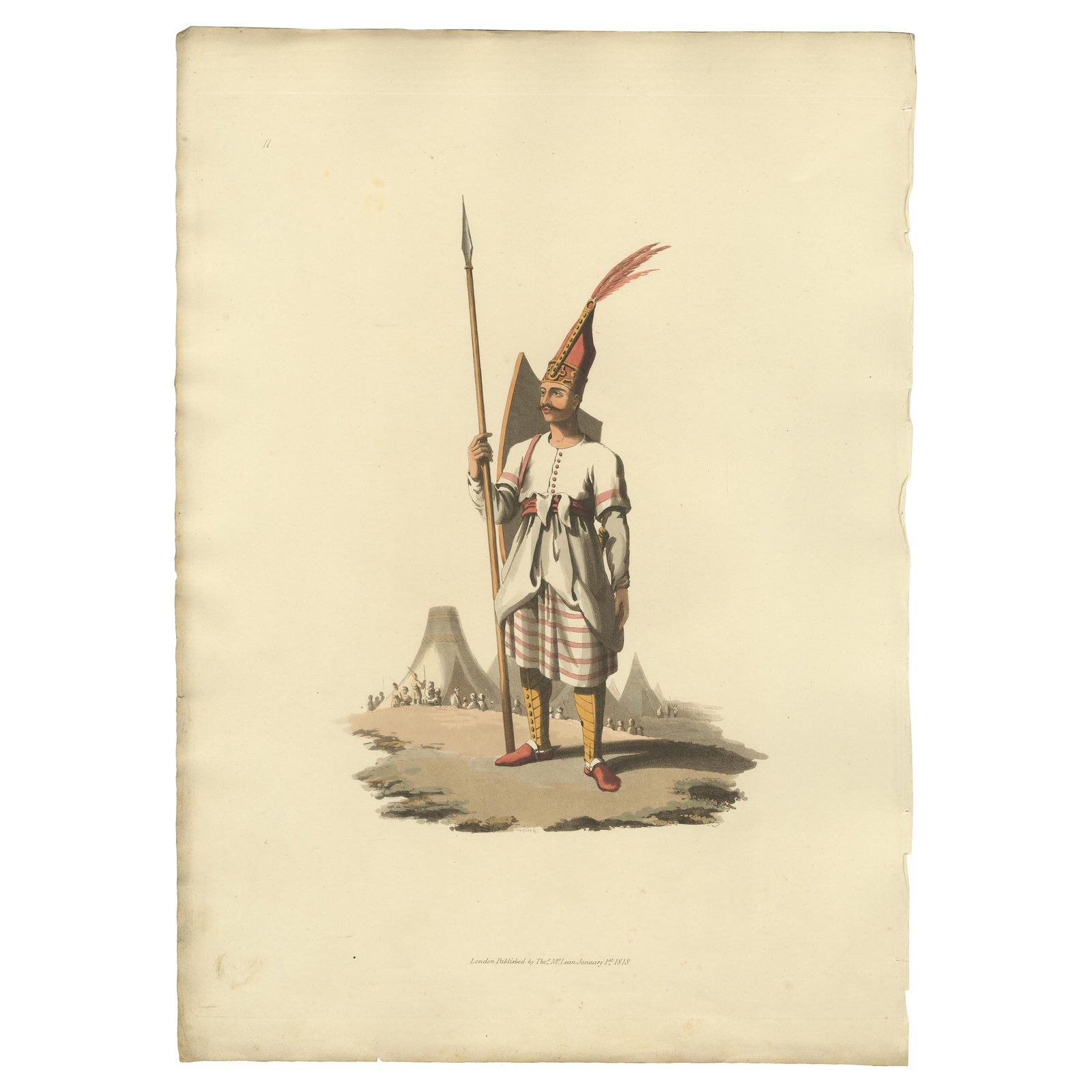 Antique Print of Officer of Spahis, Hand-Colored Aquatint, 1818