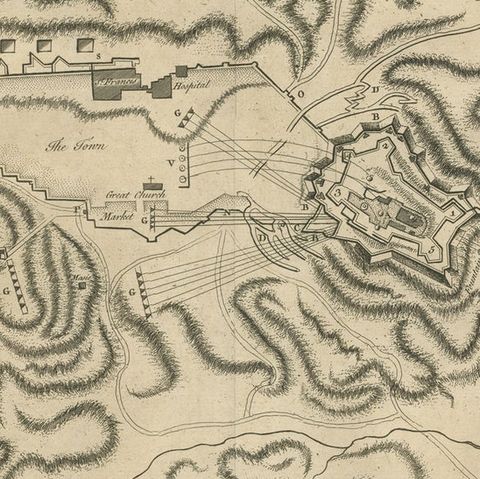 Antique Plan of the Siege of the Castle of Cardona in 1714, close-up 2