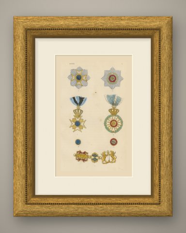 Orders of Bavaria, Military Order of Max Joseph and Civil Merit, Plate X, 1844, shown framed