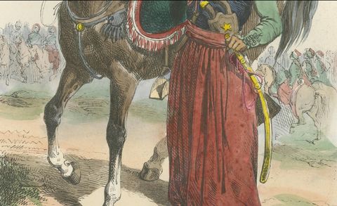 Napoleonic Mameluck of the Imperial Guard, hand-colored military print, 1843, close-up 2