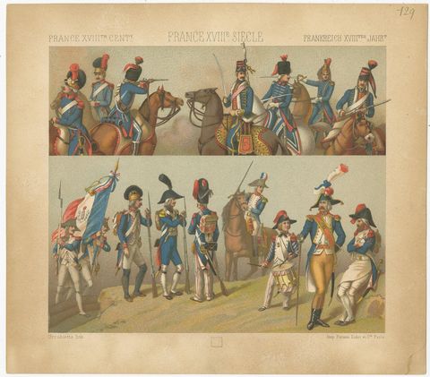 Pl. 129 Antique Print of French 18th Century Military Scenes by Racinet, view 2