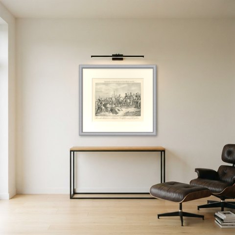 Pardon for the Rebels of Cairo, Egypt, Antique Madou Lithograph, 1827, shown framed in a room