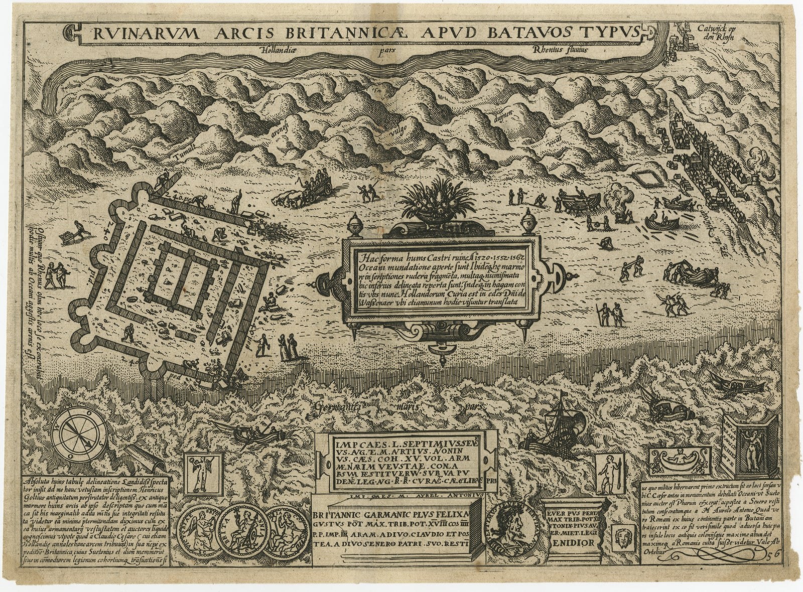 Antique Print of the Ruins of the Roman Fortress Brittenburg, The Netherlands