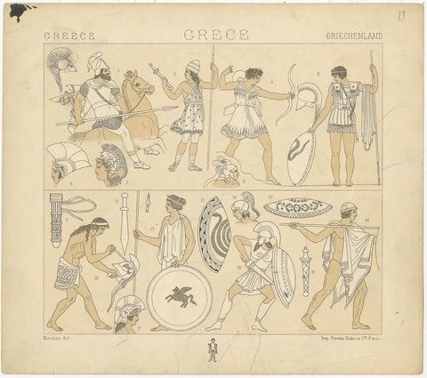 Pl. 13 Antique Print of Greece Military Scenes by Racinet, 'circa 1880', view 2