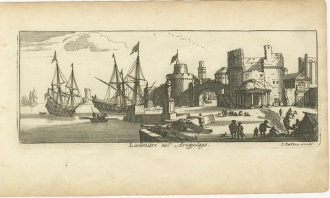 Port Scene at Ladimiti in the Aegean Archipelago with Fortifications, ca. 1680, view 2