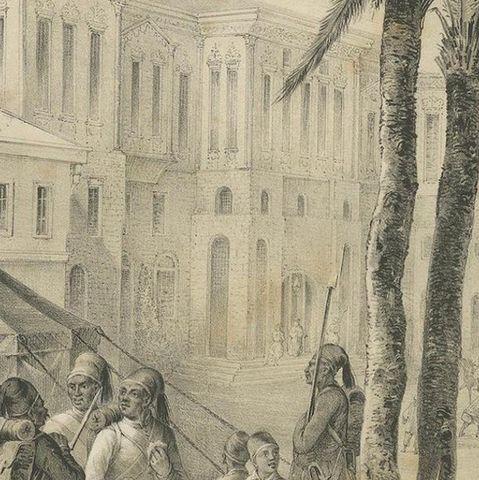 Antique Egyptian Infantry Guard Scene from Maximilian in Bavaria, 1846, close-up 4