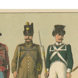 Austrian Military Uniforms Lithograph, Engineers, Landwehr & Staff, c.1890, close-up 1