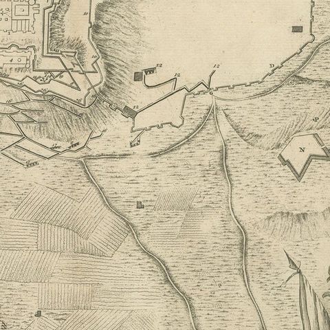 Antique Plan of the Fortifications of Lleida, Spain, close-up 2