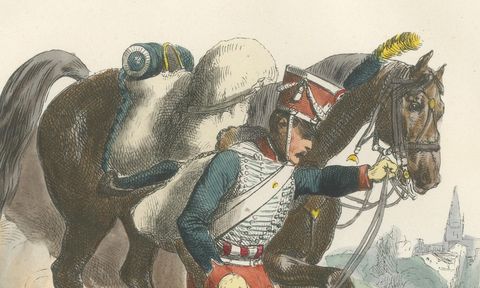 Garde d’Honneur, Imperial Guard Soldier, Hand-Colored Military Print, 1843, close-up 2