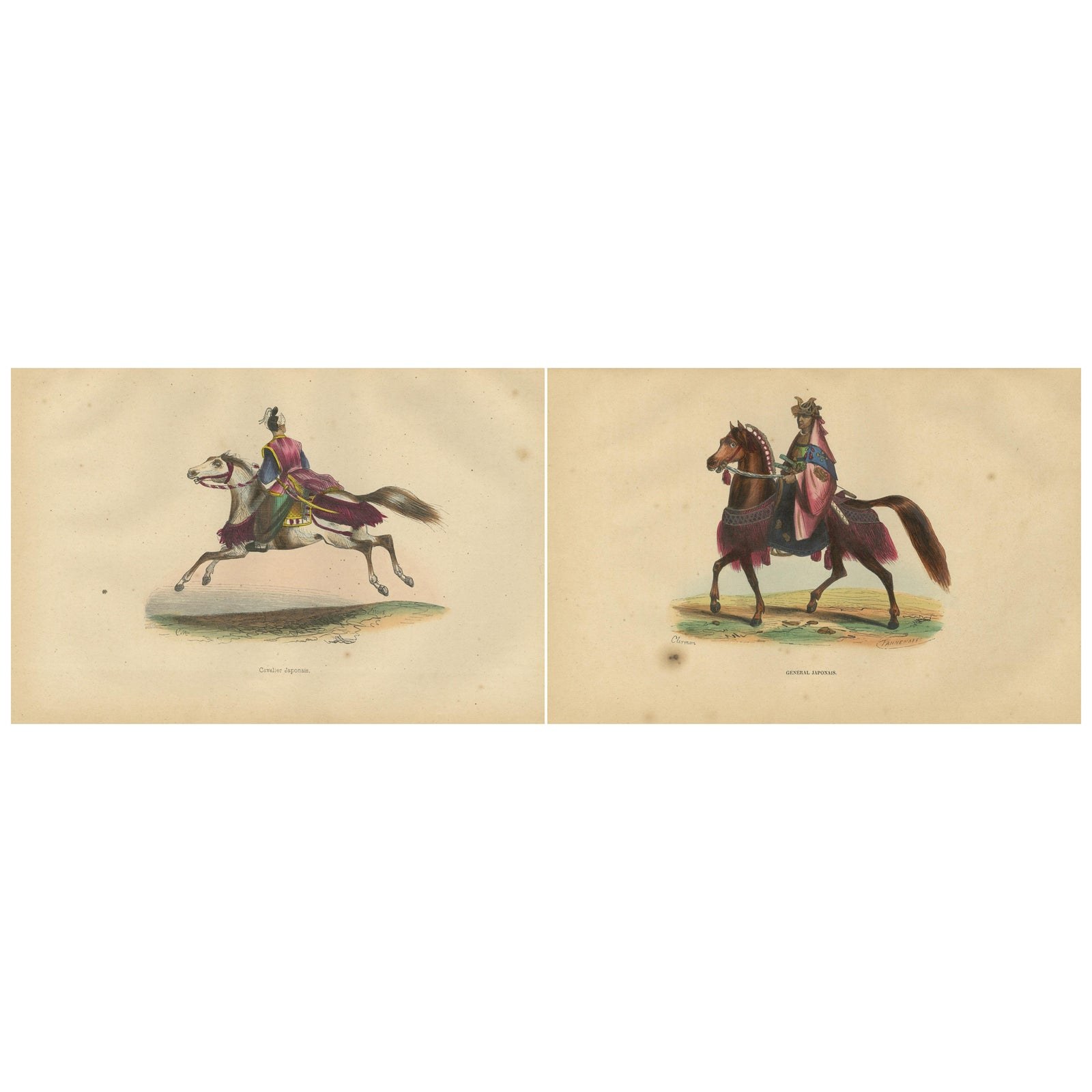 Japanese Cavalryman and General from 1844 in Wahlen's Historical Lithograph