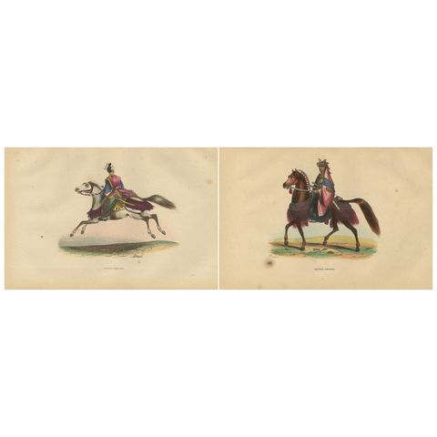 Japanese Cavalryman and General from 1844 in Wahlen's Historical Lithograph