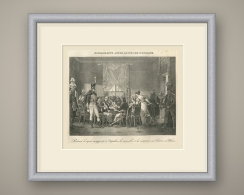 Bonaparte Dines with the Duke of Tuscany, Antique Madou Lithograph, 1827, shown framed