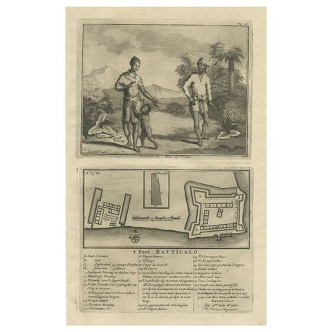 Old Print of the Fort at Batticaloa in the Eastern Province Sri Lanka (Ceylon)