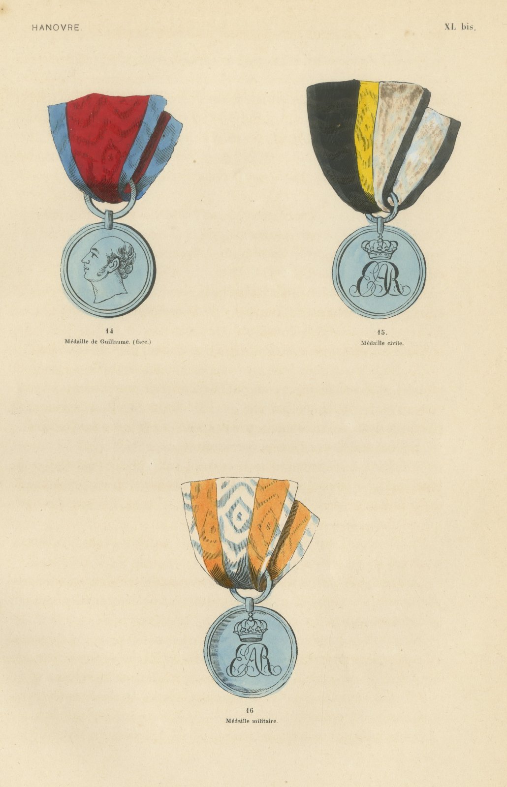 Hanover, Civil and Military Medals, Plate XL bis, Wood Engraving, 1844