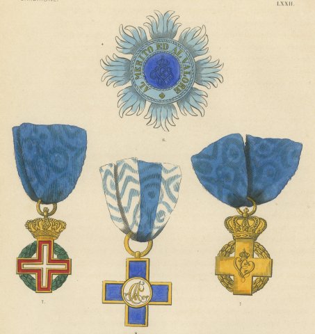 Sardinia, Civil Merit and Military Valor Medals, Plate LXXII, 1844, close-up 1