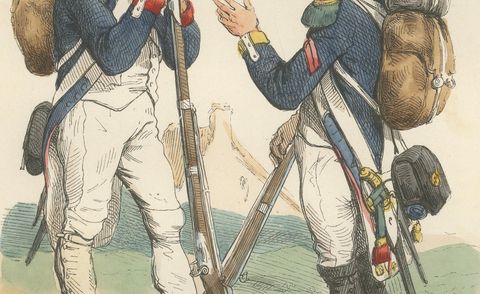 Infanterie de Ligne 1808, Grenadier and Voltigeur, Napoleonic Print, 1843, close-up 2