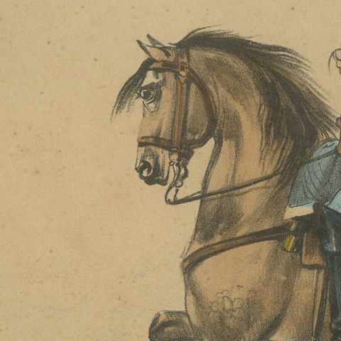 Spanish Cavalry Lithograph by José Rubio y Villegas: Mounted Lancer, 1861, close-up 6