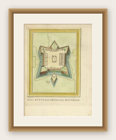 Antique Print of Fort Rotterdam in Makassar 'Ujung Pdang', Sulawesi, Indonesia, shown framed