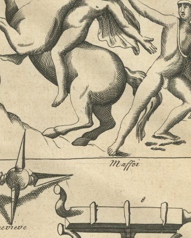 Roman Military Standards, Eagle and War Horns, Montfaucon Engraving, 1722, close-up 2