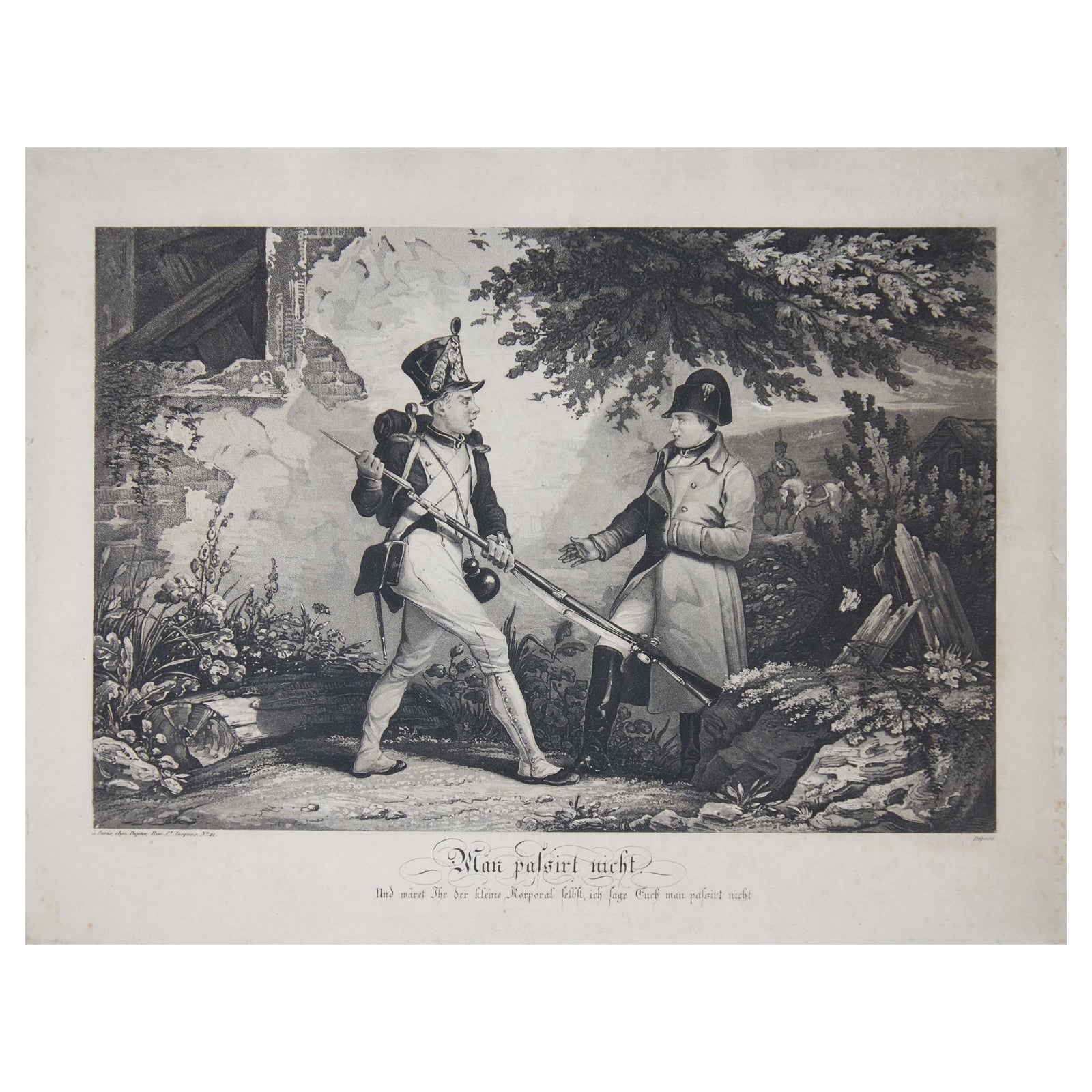 Satirical German Military Engraving of Napoleon as the Little Corporal, c1835
