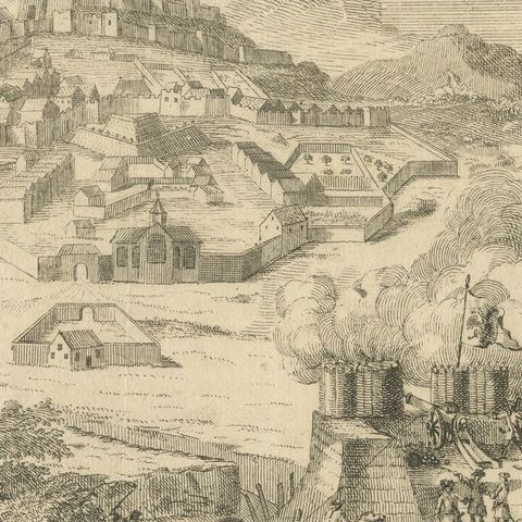 Siege of Alburquerque near Elvas, War of Spanish Succession Engraving, c.1710, close-up 4
