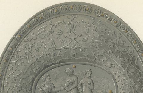 German Shield, Sixteenth Century, Soltykoff Collection, Antique Print, 1851, close-up 2